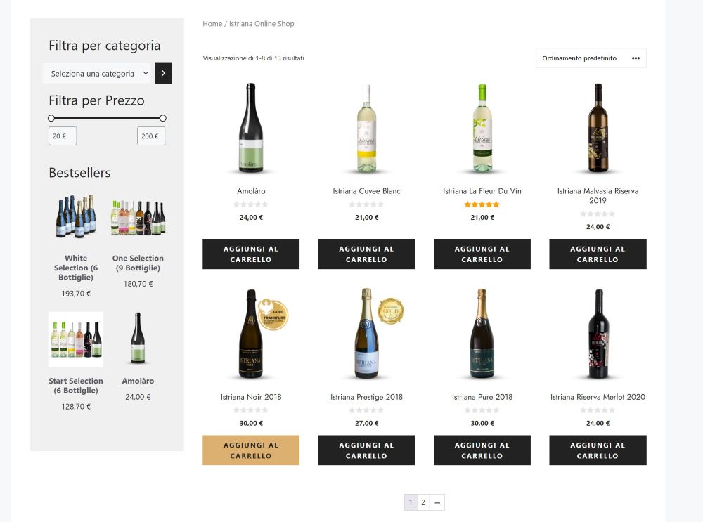 pagina shop di un negozio e-commerce